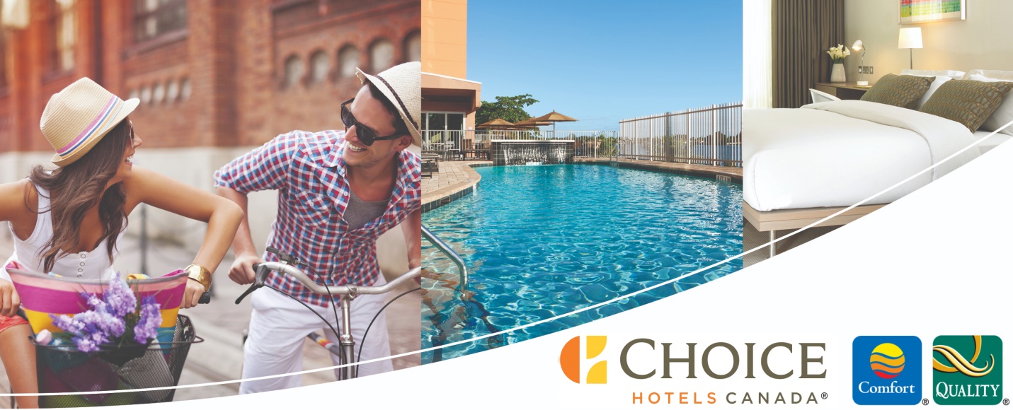 Vacation scenes with the Choice Hotels Canada logo