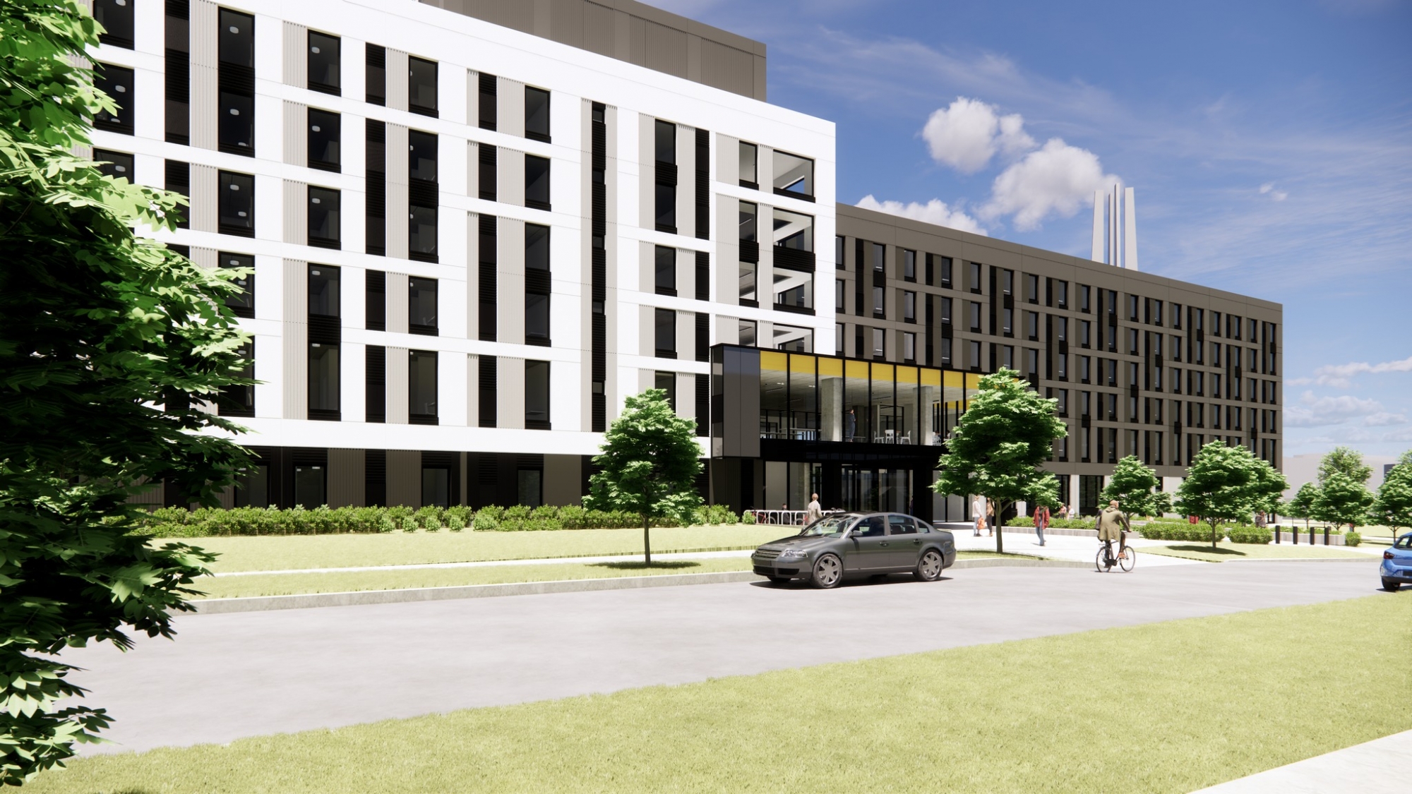 Rendering of student residence on Sunset Ave.
