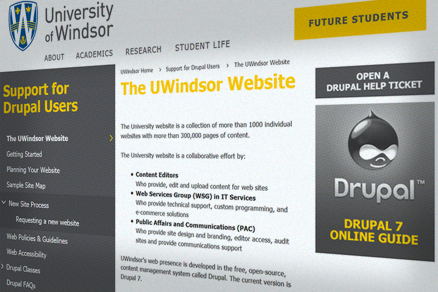 computer screen displaying UWindsor Drupal website