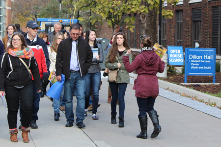 Campus tour in front of Dillon Hall