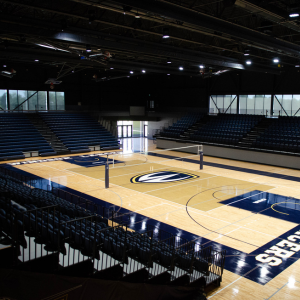 Volleyball court with Windsor Lancer Shield.
