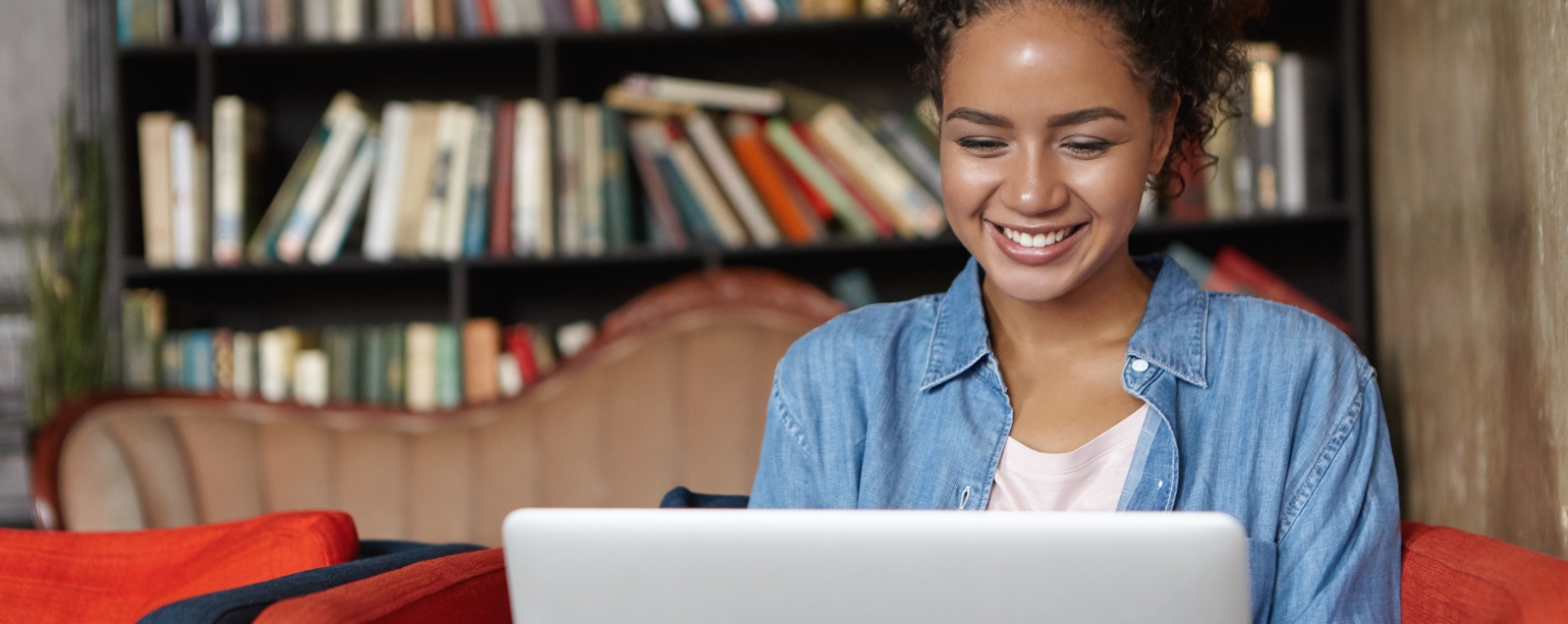 woman looking at computer