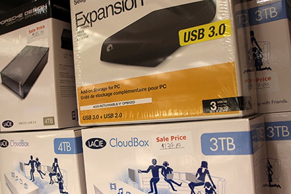 boxes containing external hard drives