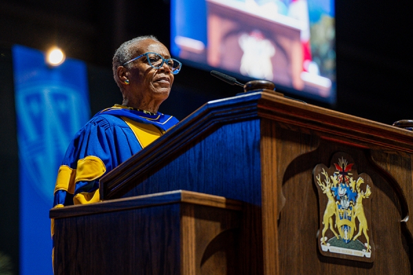 Wanda Thomas Bernard at Convocation lectern