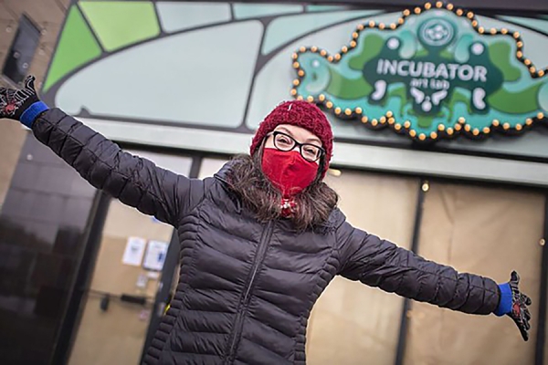 Jennifer Willet poses outside her BioArt lab