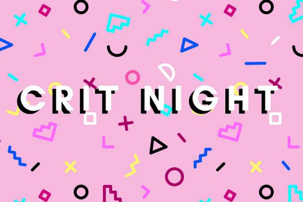 text &quot;Crit Night&quot; on pink background with sprinkles