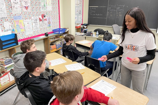 Chesca Obodoechina speaks with Walkerville Collegiate Institute students