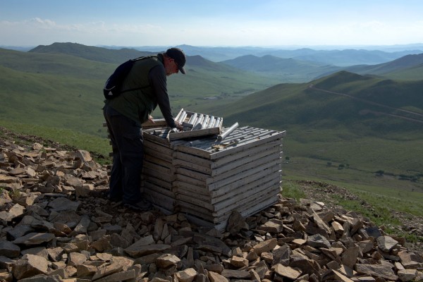 UWindsor professor Iain Samson examines core from the Baerzhe deposit in Inner Mongolia on July 2, 2017.