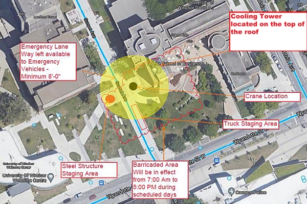 site plan for positioning of crane during cooling tower removal