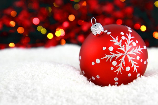 red ornament in the snow