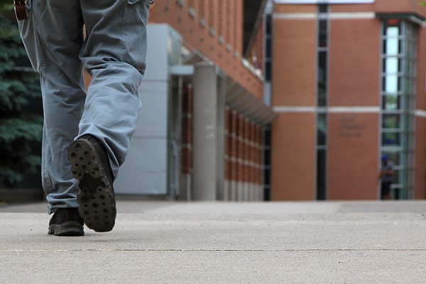 close-up of sidewalk leading to student centre