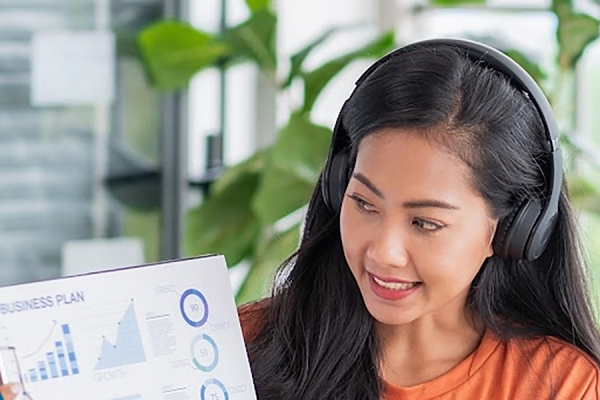 young woman making presentation