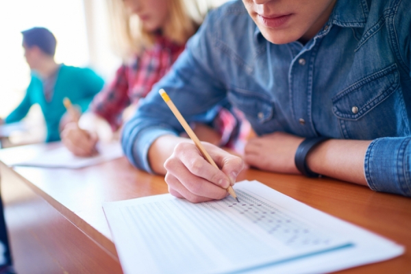 students writing exams