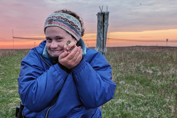 Samantha Blackwell holding sparrow