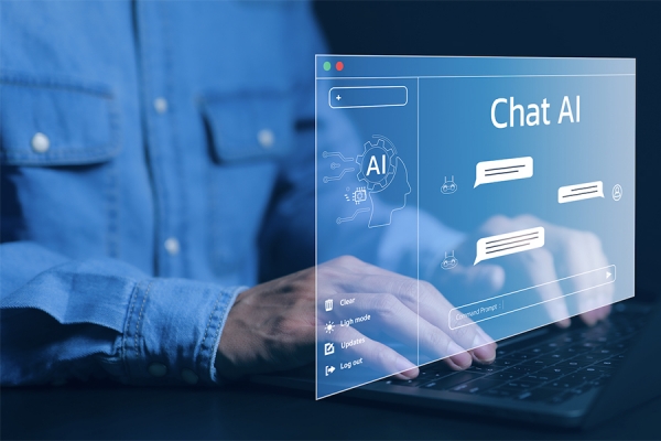 man working on computer screen showing Chat AI