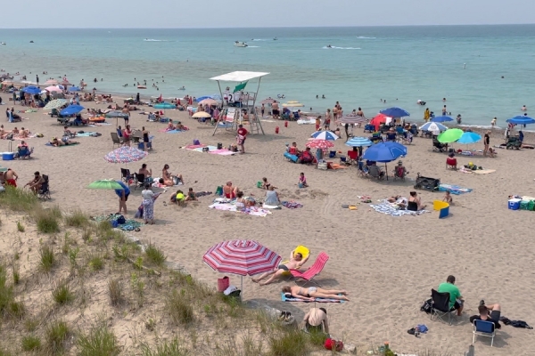 sandy beach full of bathers