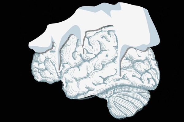 Cartoon brain covered in ice