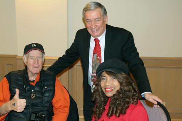 Roger Lauzon greets guests at the 15th WURA annual holiday luncheon Wednesday in the Freed-Orman Commons.