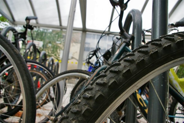 bicycles locked to rack