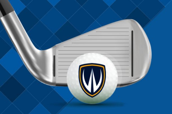 club hitting golf ball with Lancer shield on it