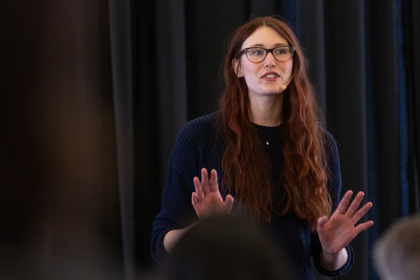 Doctoral student Katy Switzer makes a point during her Three Minute Thesis presentation