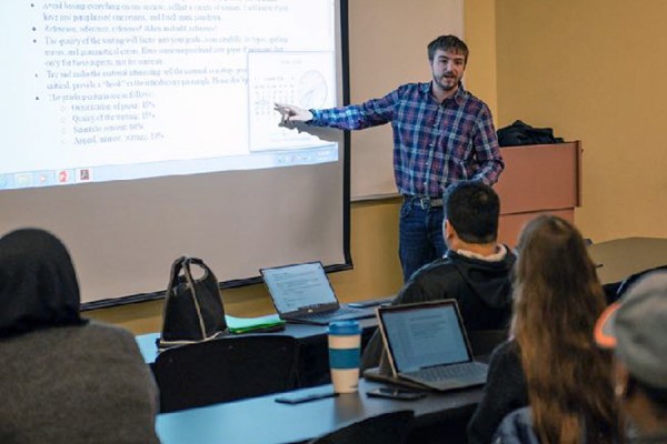 Prof. Drew Marquardt lecturing to class