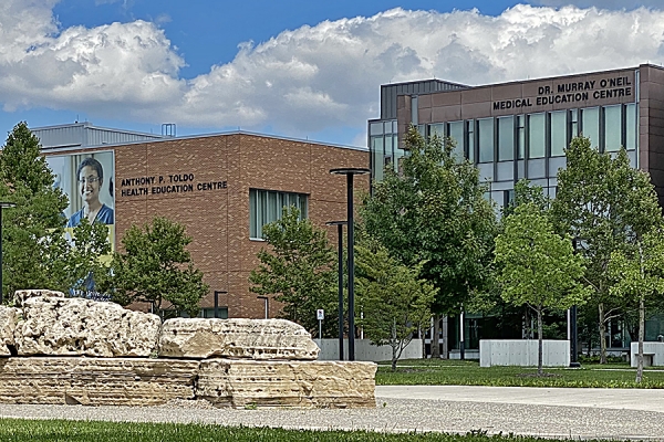 Buildings housing nursing and medical facilities on campus.