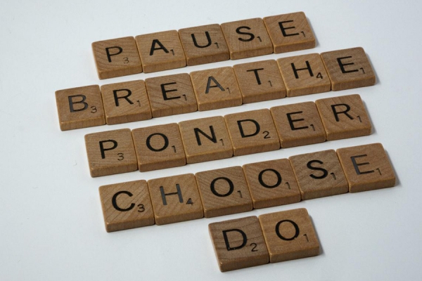 scrabble tiles spelling &quot;pause&quot; and similar de-stressing terms