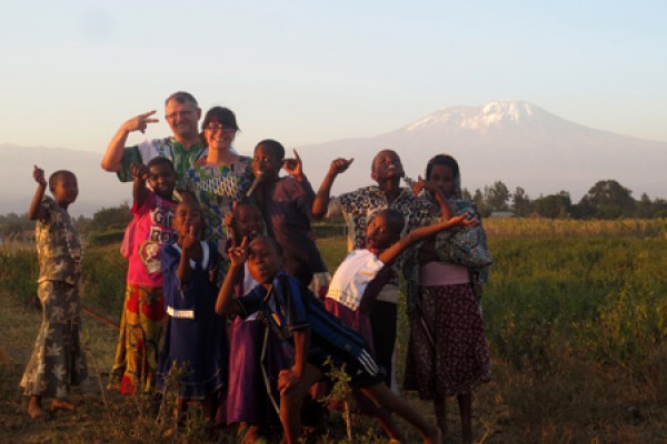 Julie Caron with orphaned children