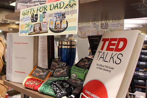 Shelf full of Father&#039;s Day gift suggestions.