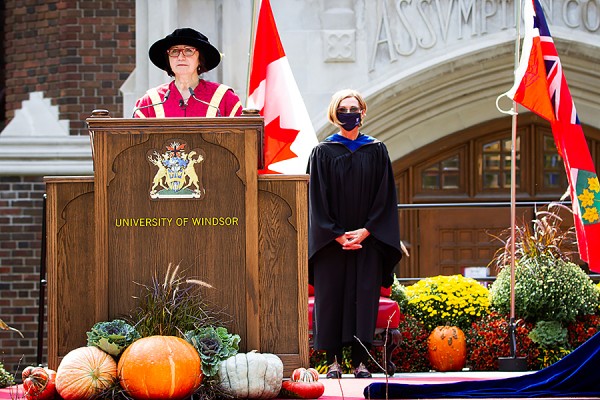 Chancellor Mary Jo Haddad and registrar Alice Miller