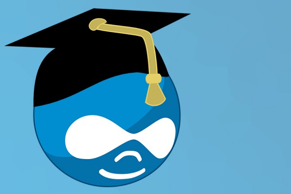 Drupal logo wearing mortarboard