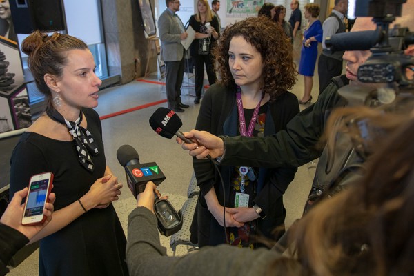 Cheri McGowan and Jennifer Voth speak with media