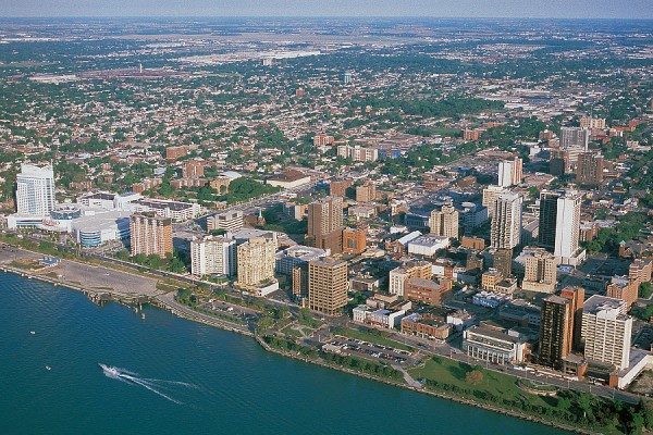 aerial photograph of downtown Windsor