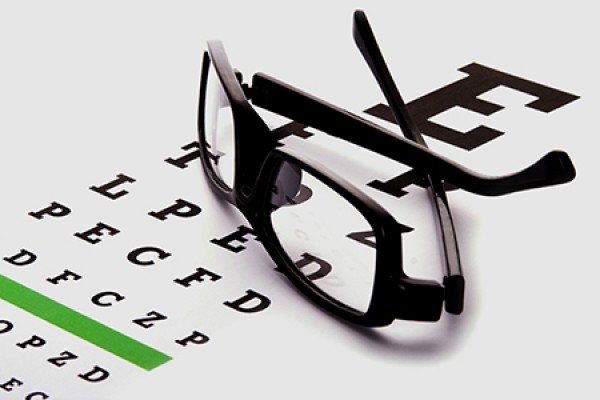 eyeglasses on eye chart