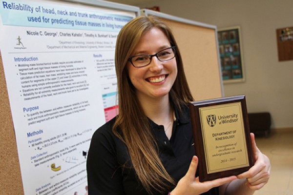 Nicole George won an award for her movement science poster presentation during the 2015 Kinesiology Research Day.