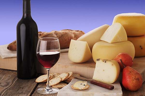 wine and cheeses