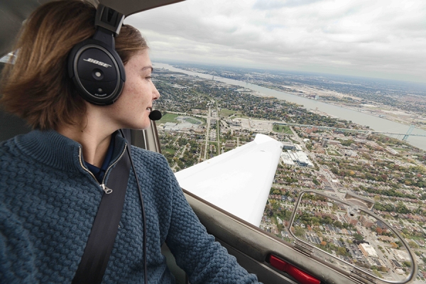 Paige Wakelin piloting plane over Essex County