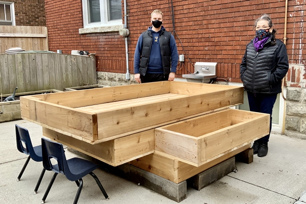 Mason Sheppard, Wanda Nahdee, raised garden bed