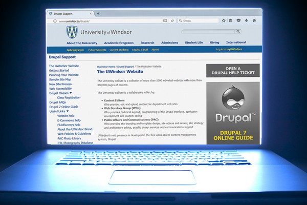 screen displaying uwindsor.ca/drupal