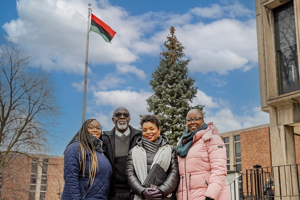 pan-African flag flying over Black history celebrants