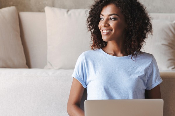 young woman excited about online learning