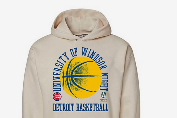 sweatshirt sporting UWindsor and Pistons logos