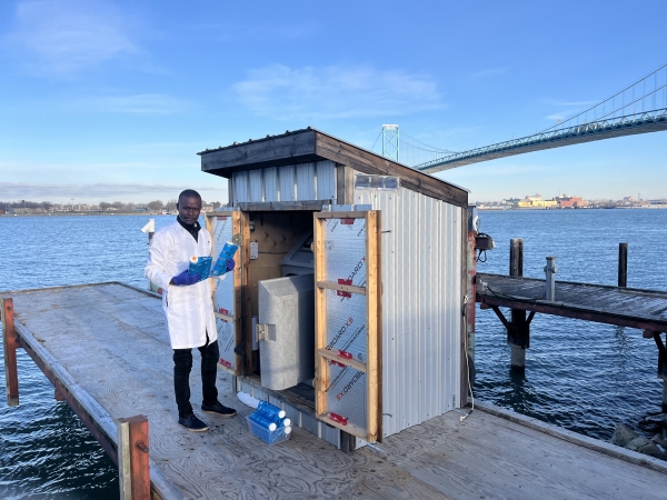 MSc candidate Dennis Otieno contributes to water quality monitoring in the Detroit River