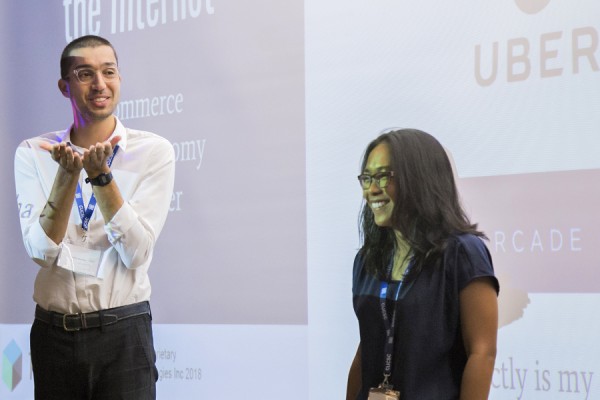 Presenters at the 2018 Canadian Undergraduate Computer Science Conference discuss their research.