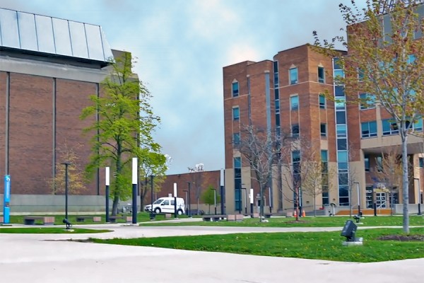 Campus courtyard devoid of people