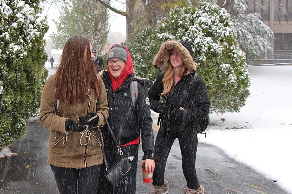 Students walking in snow