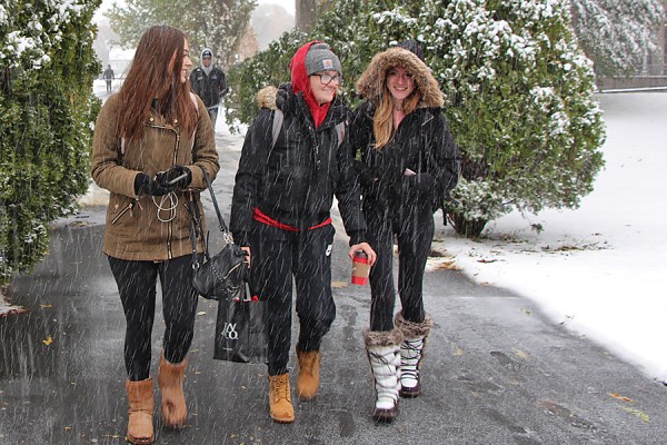 students walking in snow