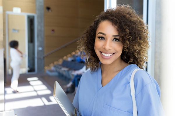 student in nursing scrubs