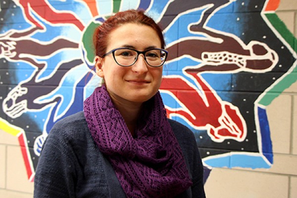 Melissa Ammonite models the infinity scarf she bought from the Womyn’s Centre.